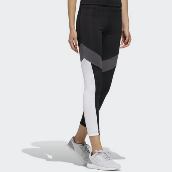 Adidas Designed 2 Move Black Color Block Graphic Logo High Rise 7/8 Leggings - Picture 2 of 12